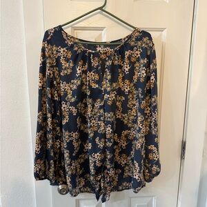 West Kei Blue Tie Front Blouse with 3/4 Sleeves